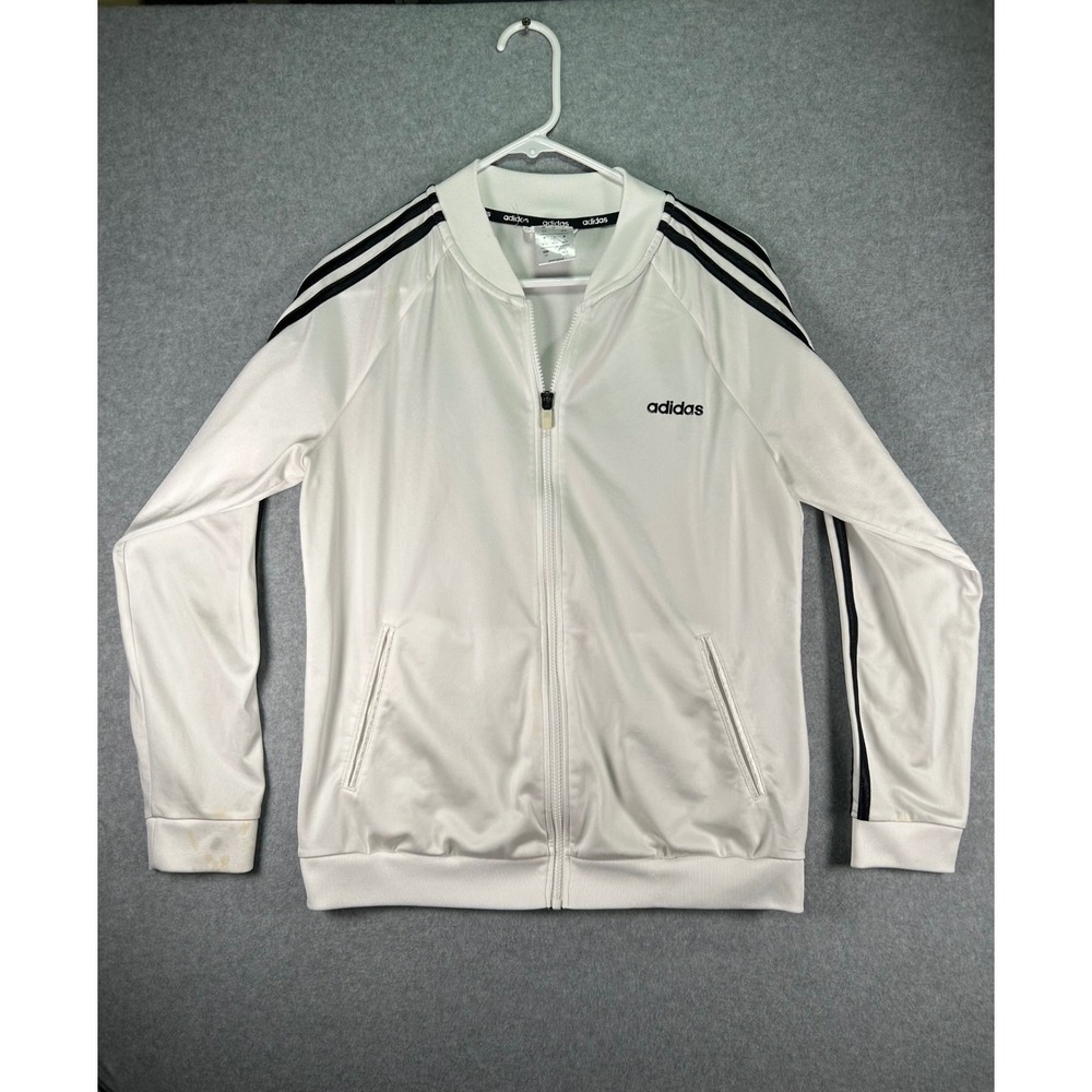 Stains*Adidas Womens White Black 3-Stripe Full Zip Track Jacket Size Large